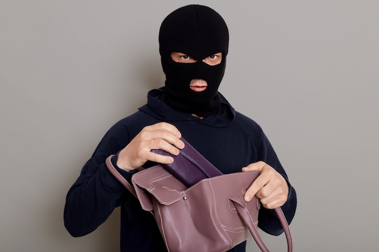 Free Photo a criminal thief takes a wallet from a stolen bag