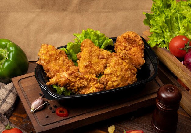 바삭한 치킨 나지만 크래커와 함께 구운 kfc 스타일