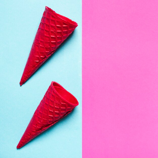 crispy cones on multicolored background