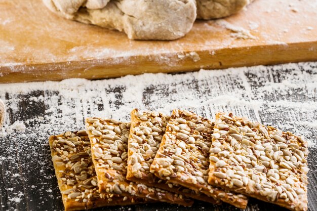 Crispy cookies made from whole wheat flour with flax and sunflower seeds