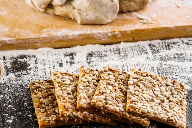 Crispy cookies made from whole wheat flour with flax and sunflower seeds