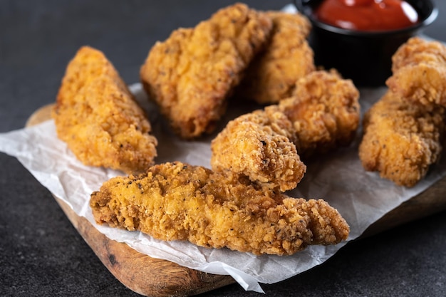 Crispy Kentucky fried chicken on black slate background
