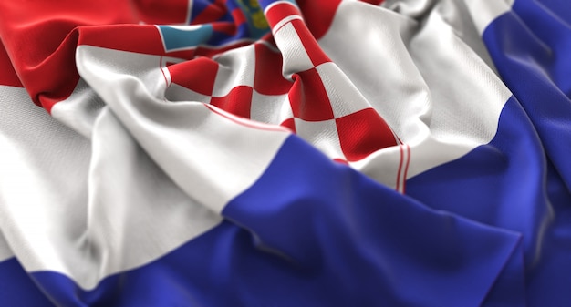Croatia flag ruffled beautifully waving macro close-up shot