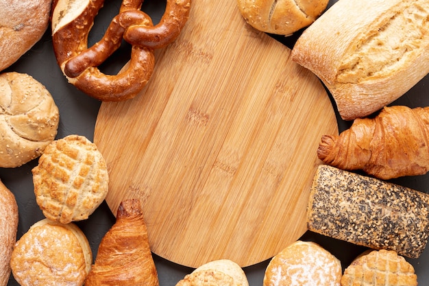 Croissants bagels and bread frame