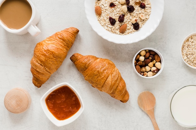 Croissants with jam oats and nuts