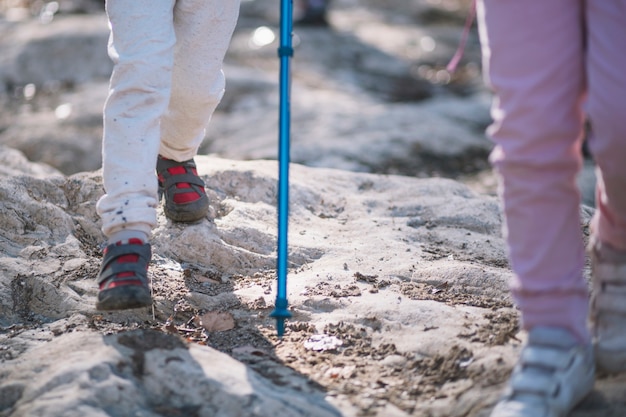 Foto gratuita ritaglia i bambini che camminano con i bastoni