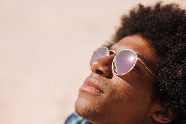 Crop closeup head of ethnic male