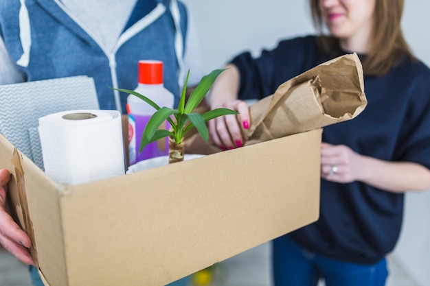 Crop couple packing things 