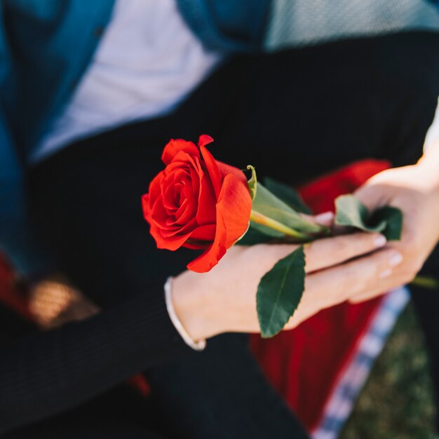 Crop couple with red rose