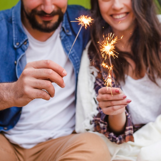 Free photo crop couple with sparklers