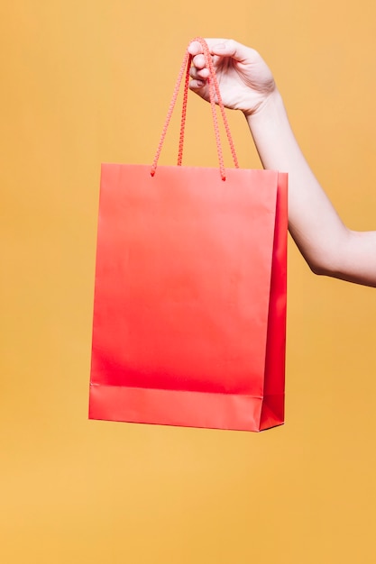Free photo crop female hand holding paper bag