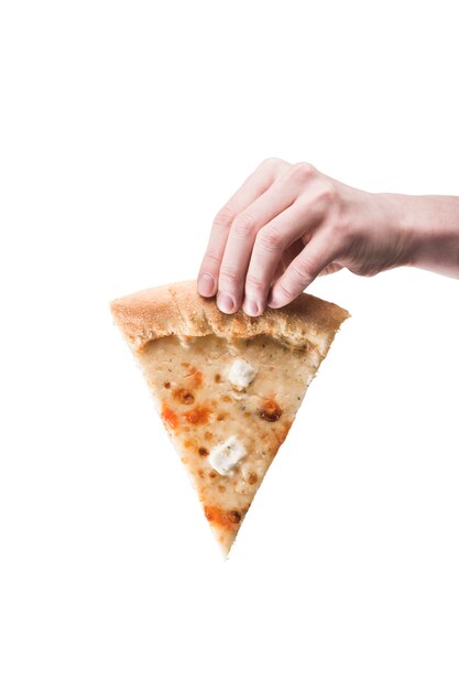 Crop hand with pizza