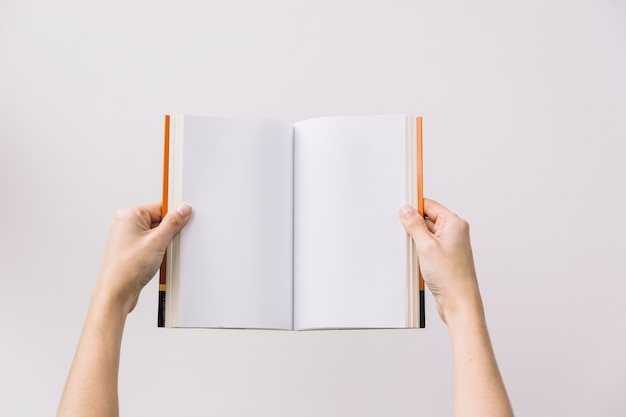 Crop hands holding opened book