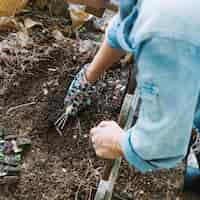 無料写真 作物女性の土壌を掘る