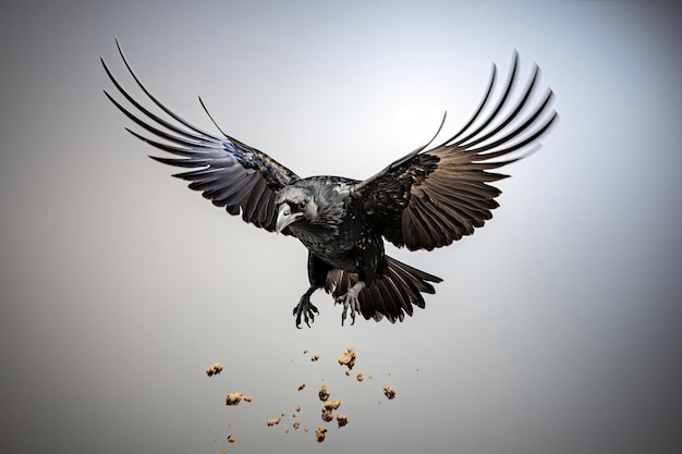 Free photo a crow flying on white background