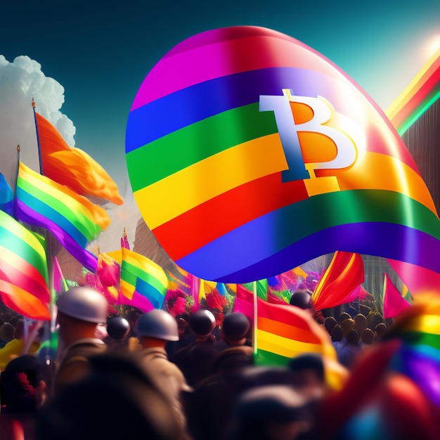 Foto gratuita una folla di persone con bandiere arcobaleno e ab sopra.