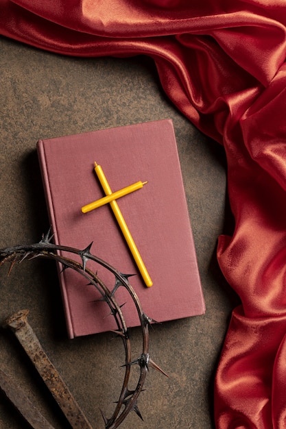 Free photo crown of thorns and bible flat lay