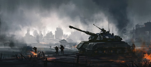 cruel war scenes, digital painting.