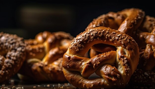 Crunchy gourmet pretzel stack salted and fresh generated by AI