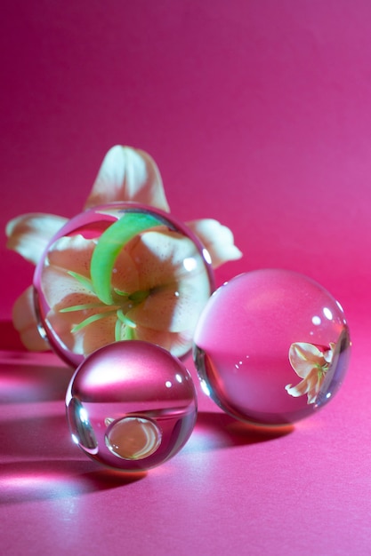 Crystal balls and flower arrangement