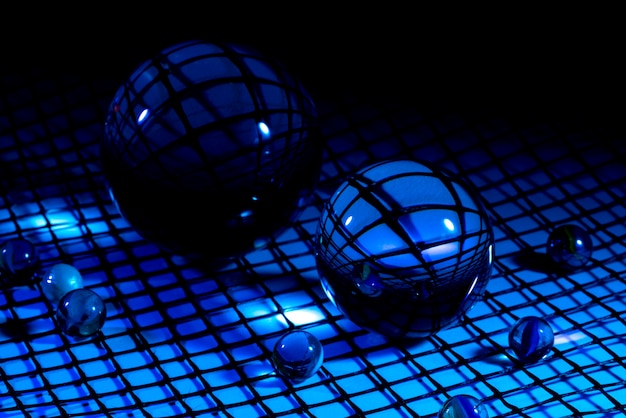 Crystal balls with blue background