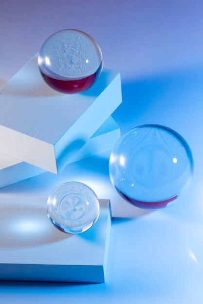 Crystal balls with blue background