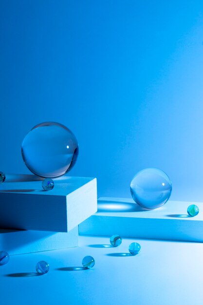 Crystal balls with blue background