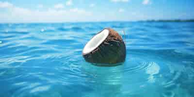 Бесплатное фото Кристально-голубые воды на фоне кокосового ореха на берегу воплощают островное спокойствие