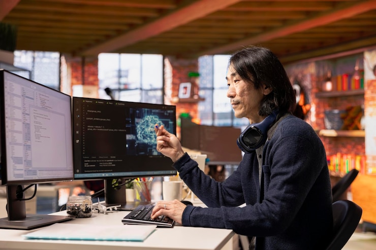 Free Photo cto manager in artificial intelligence focused startup coding