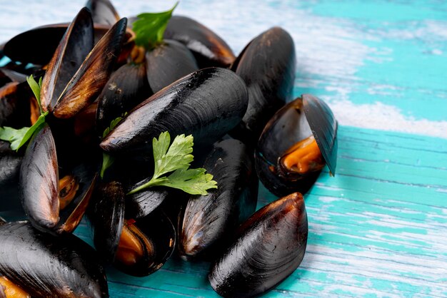 Cuisine mussel shells close up