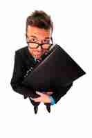 Free photo cunning businessman squeezing briefcase