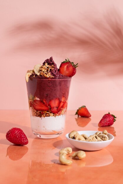 Cup of brazilian dessert with strawberries