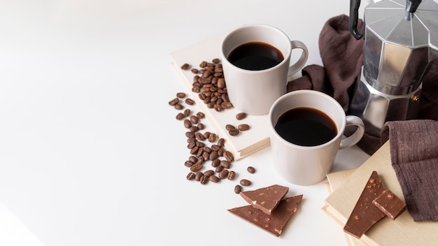 Cup of coffee with delicious chocolate