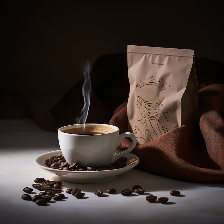 Free Photo cup of coffee with roasted coffee beans