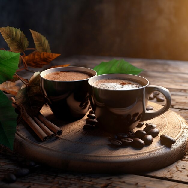 Cup of coffee with roasted coffee beans