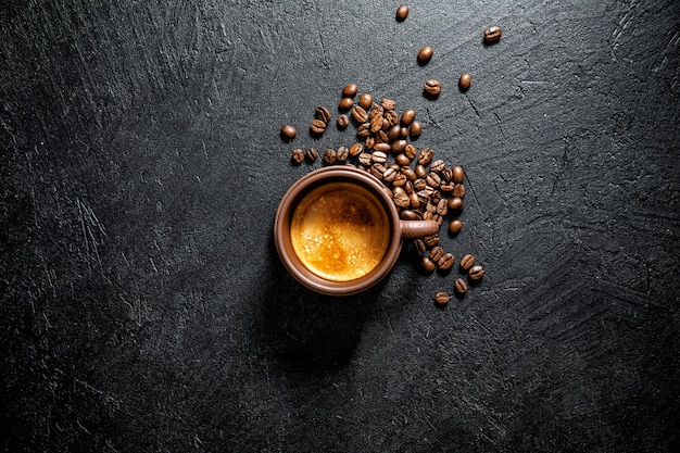 Cup of fresh made coffee served in cup