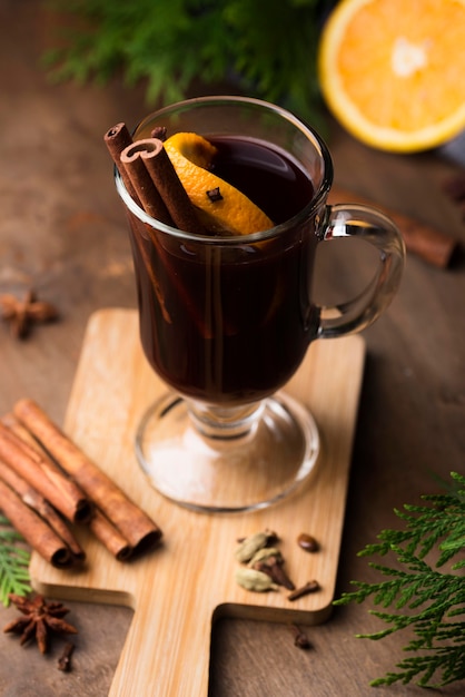 Cup of tea with lemon and cinnamon