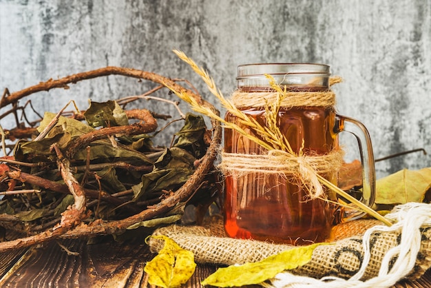 Cup of tea with wheat