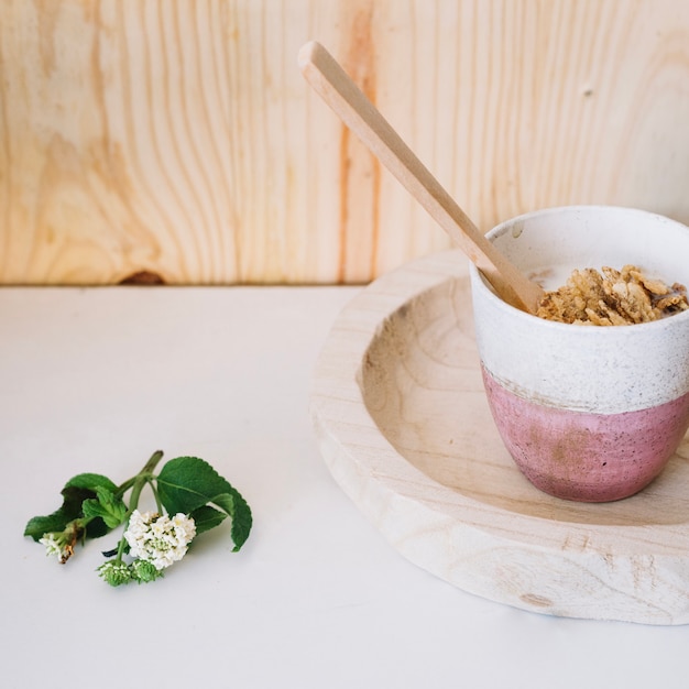 Cup with corn flakes