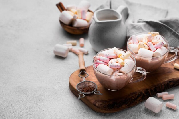Cup with hot marshmallow drinks
