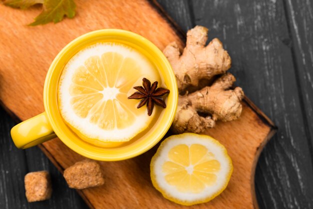 Cup with lemon tea aroma