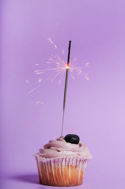 Free photo cupcake with sparkler