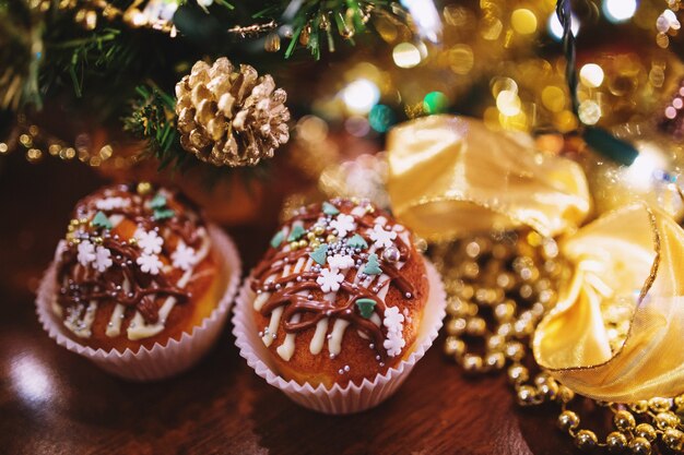 Cupcakes with christmas decoration