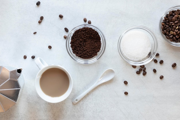 Cups of coffee on table