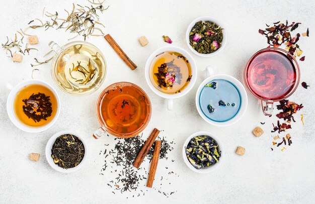 cups collection with herbs
