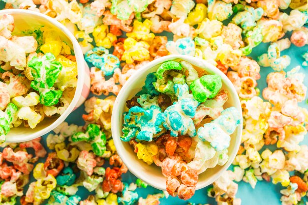 Cups with colored popcorn