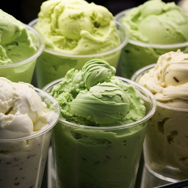 Cups with delicious ice cream flavors arrangement