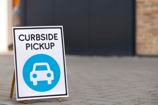 Curbside pickup sign outdoors with copy space