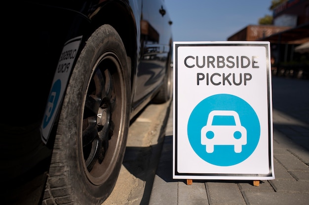 Curbside pickup sign outdoors with copy space