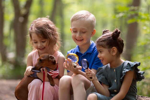 Curious kids participating in a treasure hunt